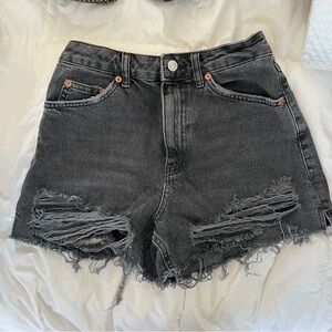 Topshop Distressed High Waisted Denim Shorts | Size 4 Black